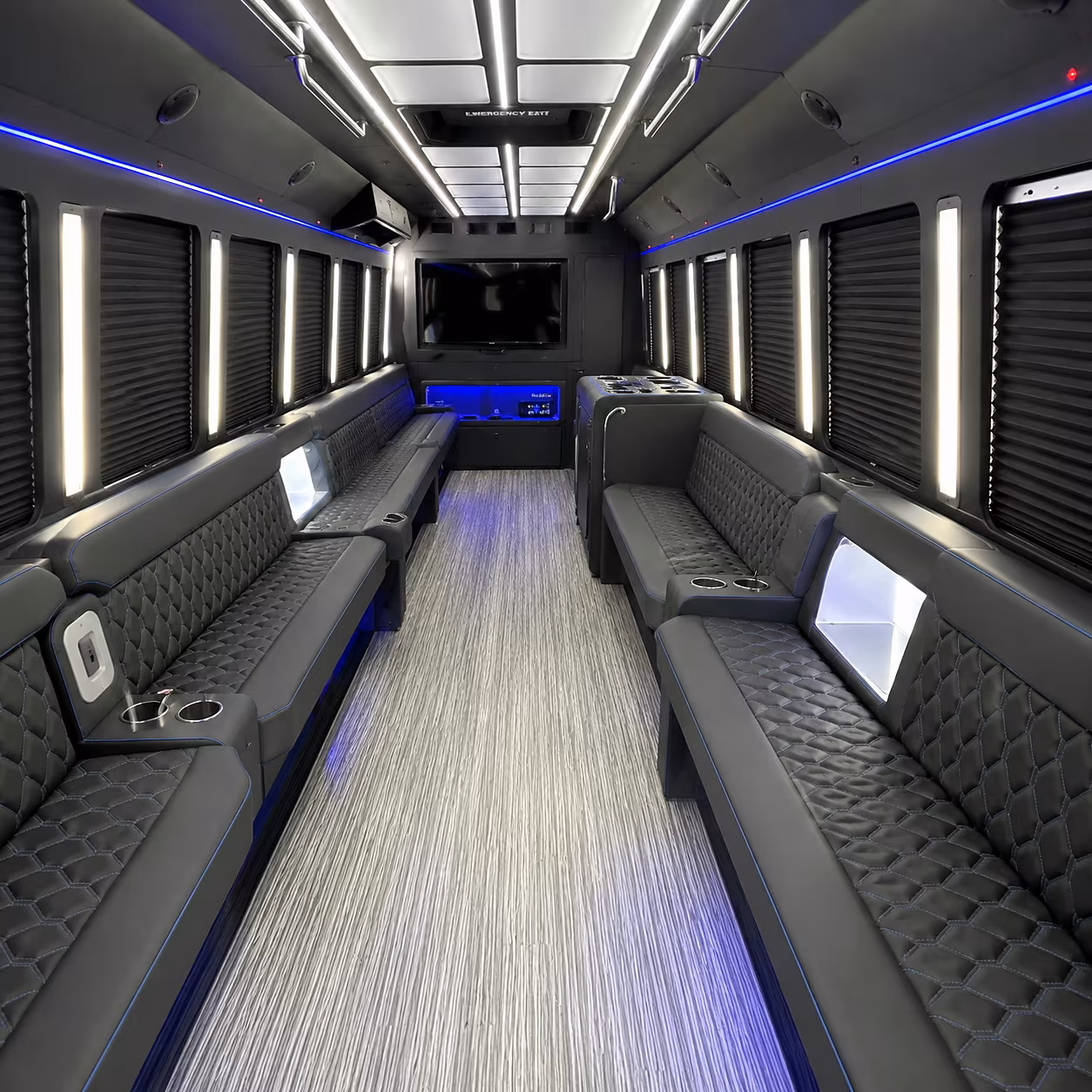 Interior of a party bus rental serving Mesquite