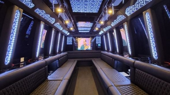 Interior of Charter Bus Company Arlington's 28 Passenger Party Bus in Arlington
