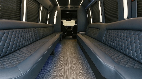 Interior of Charter Bus Company Plano's 40 Passenger Party Bus in Plano