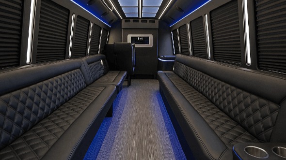Interior of Charter Bus Company Grand Prairie's 50 Passenger Party Bus in Grand Prairie