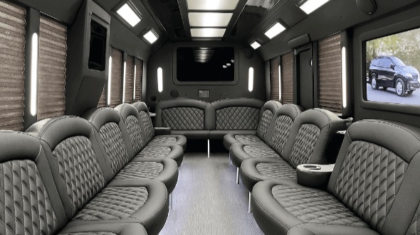 Interior of Charter Bus Company Plano's 50 Passenger Party Bus in Plano